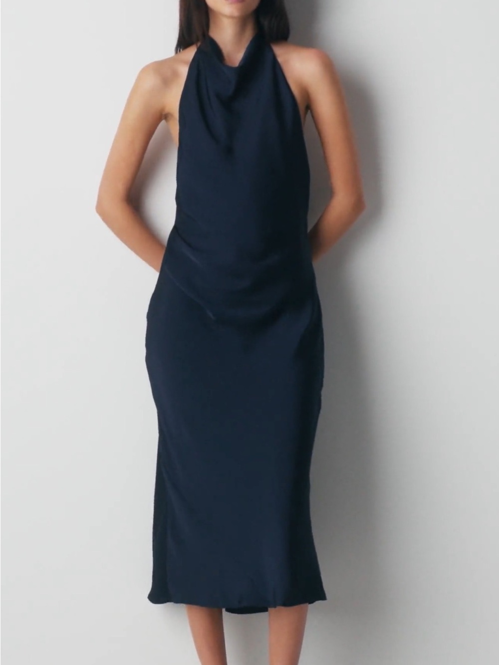 Aritzia Navy audience satin Halter Dress size 6